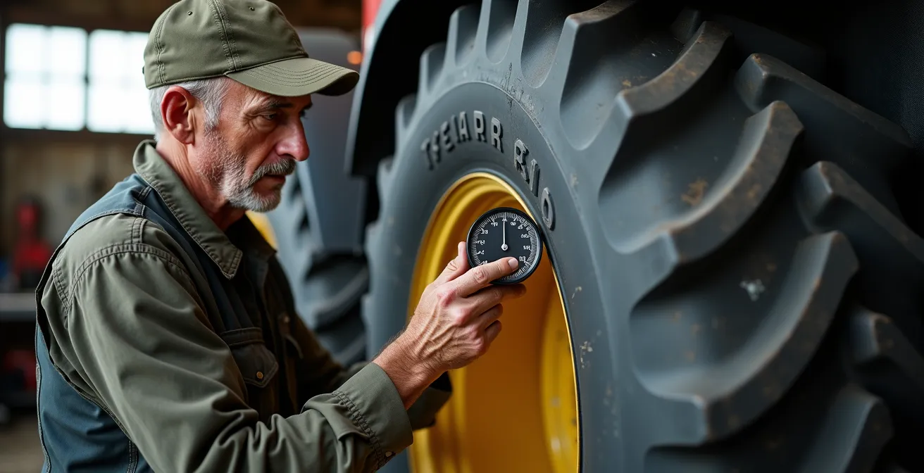 Comparaison visuelle entre pneu agricole neuf et usé à 80% sur tracteur 150 chevaux