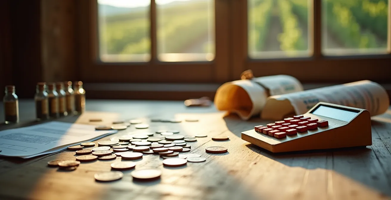 Calculatrice et documents de certification AOP IGP sur bureau