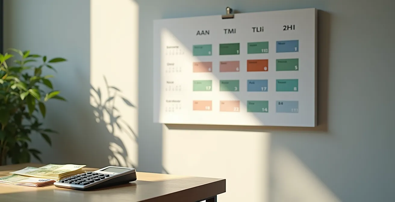 Calendrier visuel montrant le cycle de récupération de TVA pour un agriculteur au régime réel