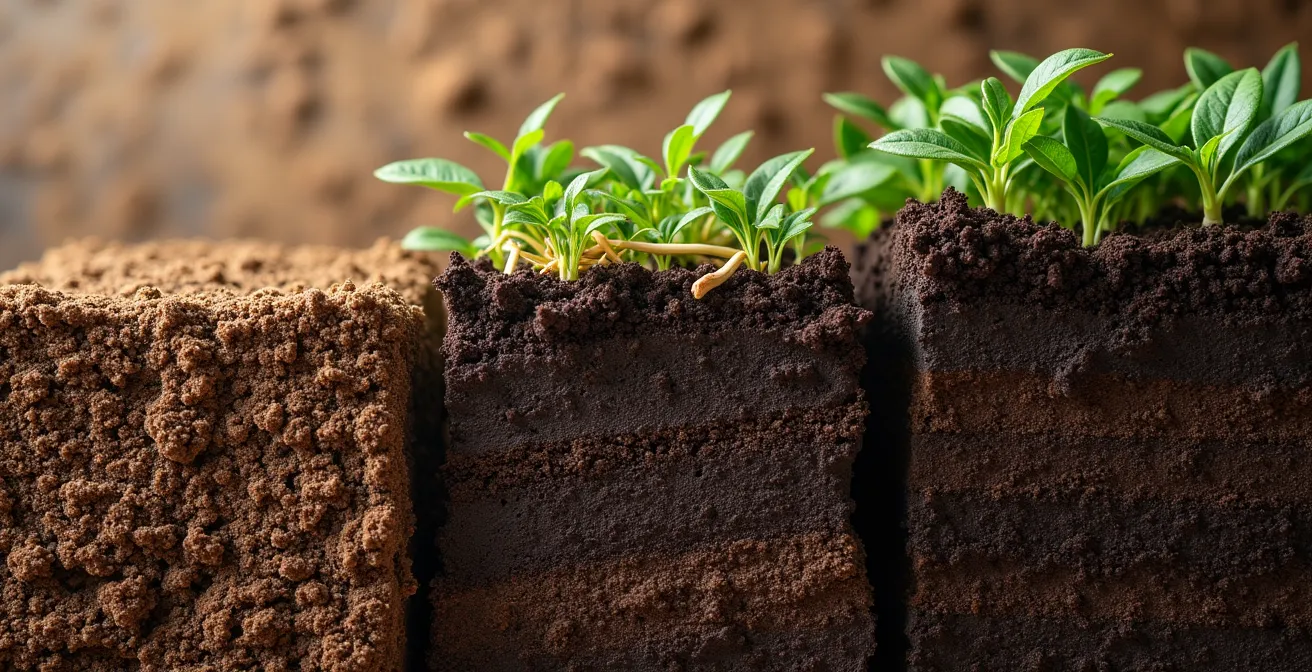 Profil de sol montrant la stratification de la matière organique en système de non-labour