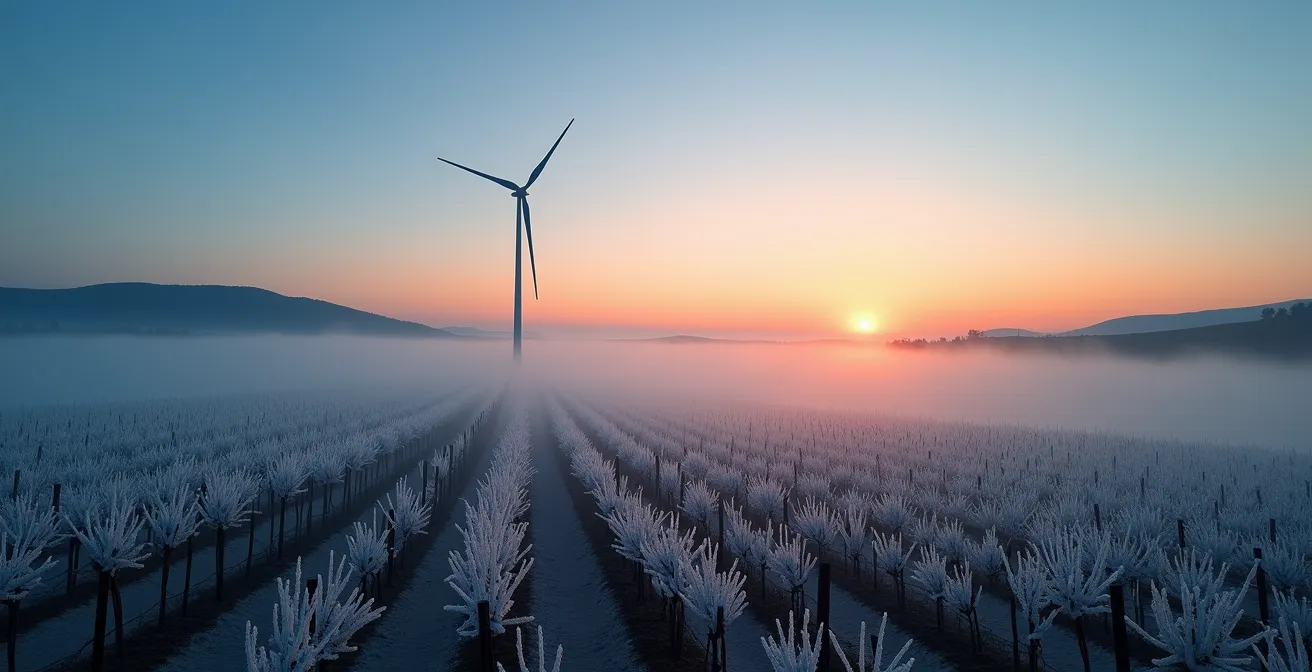 Visualisation schématique d'une masse d'air froid homogène sur un vignoble