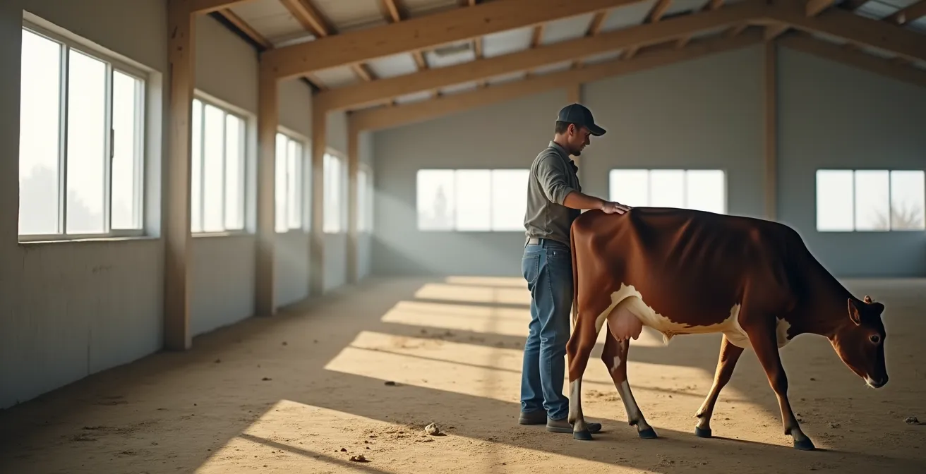 Technique de massage drainant sur quartier mammaire de vache laitière avec mouvements ascendants