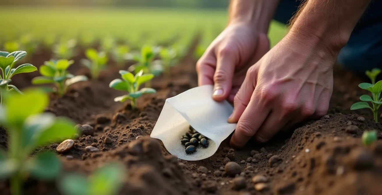 Installation d'un piège à fosse pour doryphores au printemps dans un champ