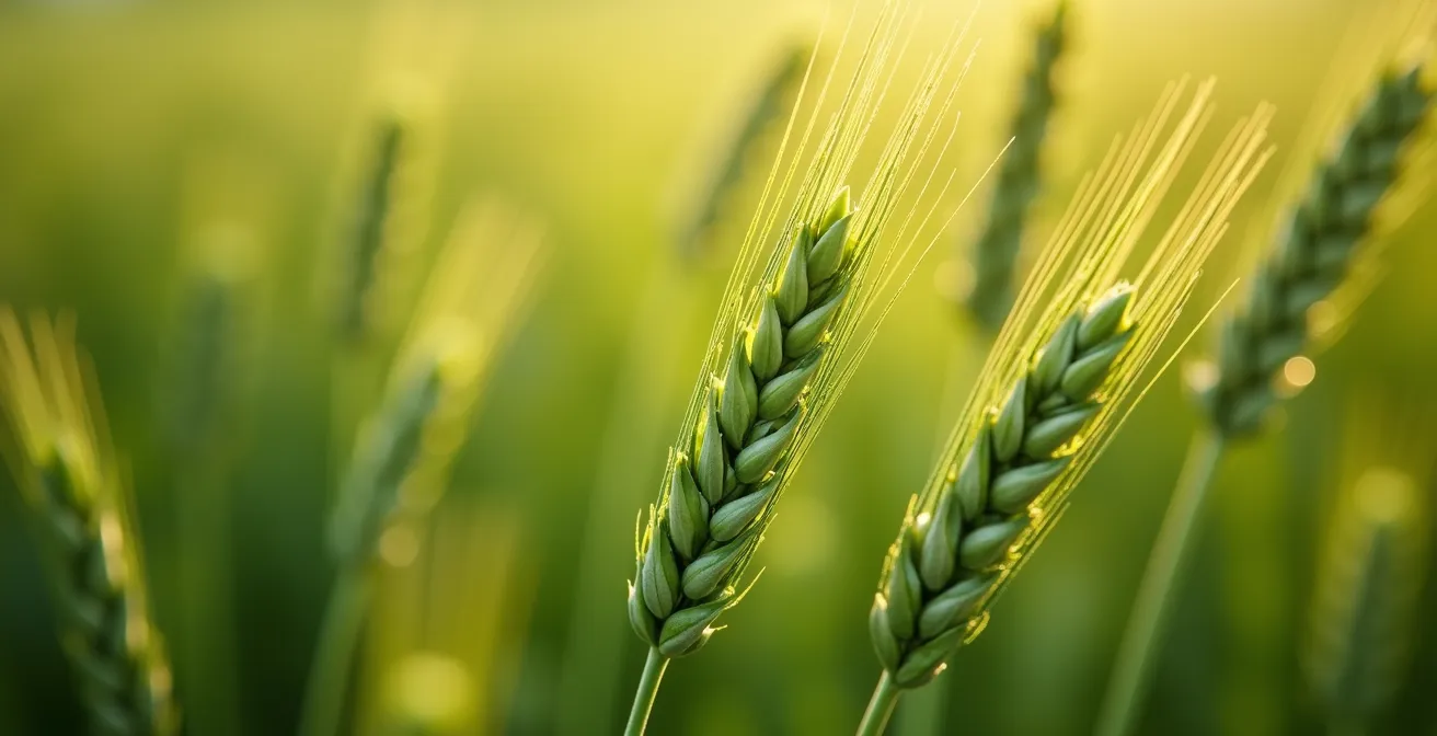 Parcelle de blé au stade montaison montrant les épis en formation et la végétation dense nécessitant une nutrition azotée optimale